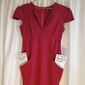 Maroon Fitted Dress WITH pockets!
